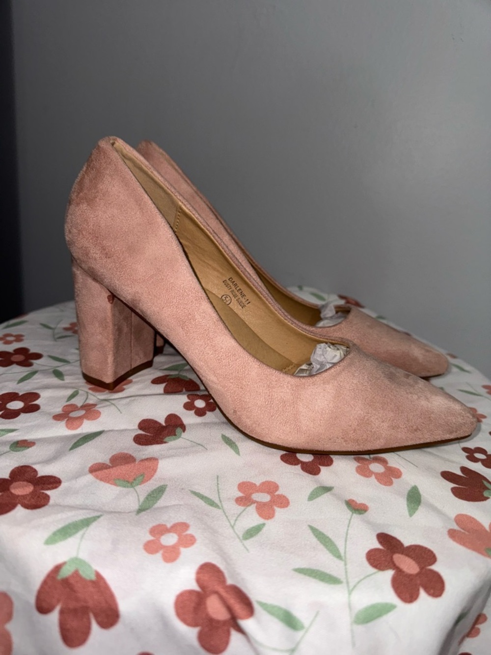 Blush Pink Suede Mid Block Heel Pumps